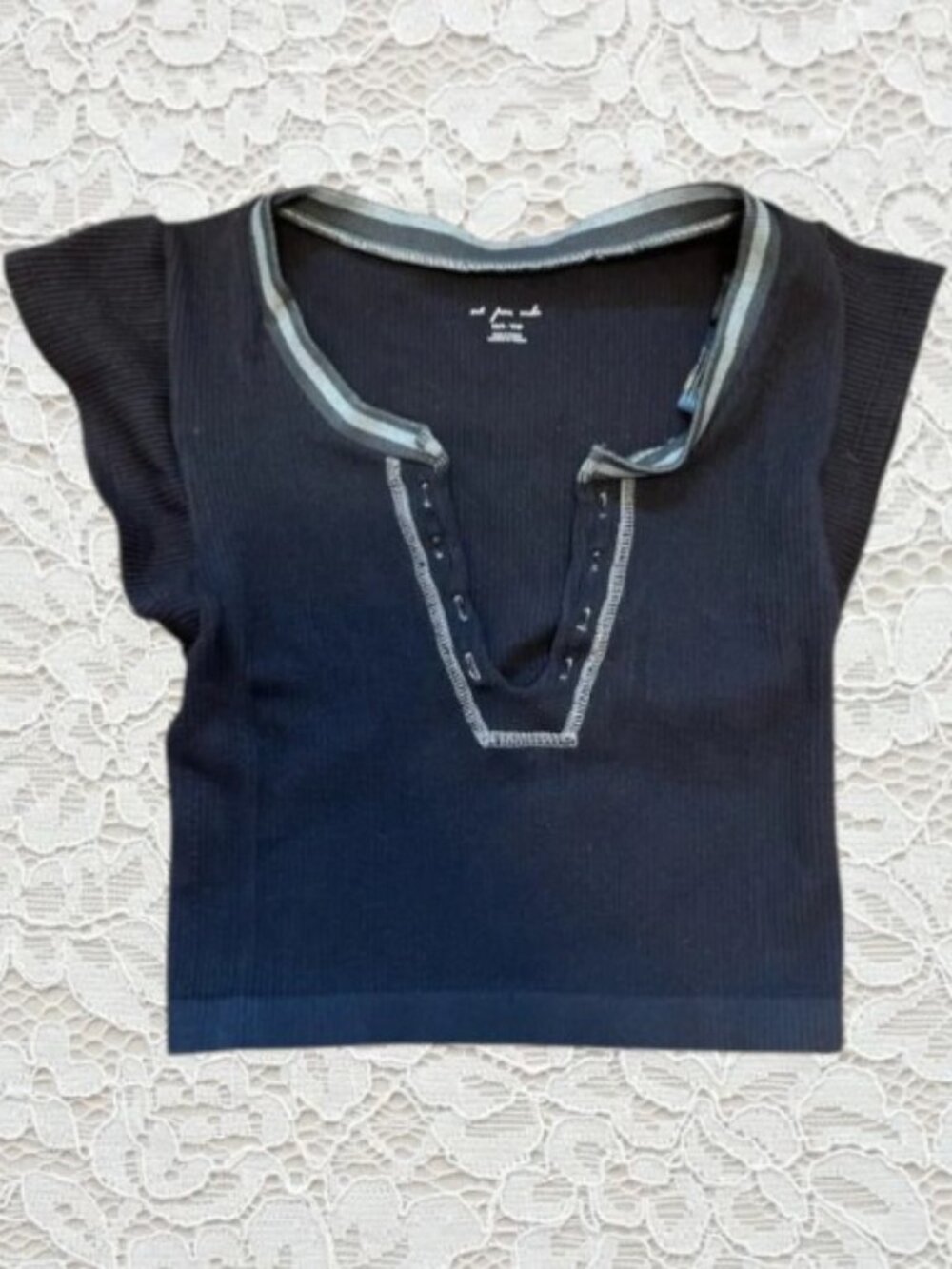 UO Out From Under Black Ribbed Knit V-Neck Crop Top